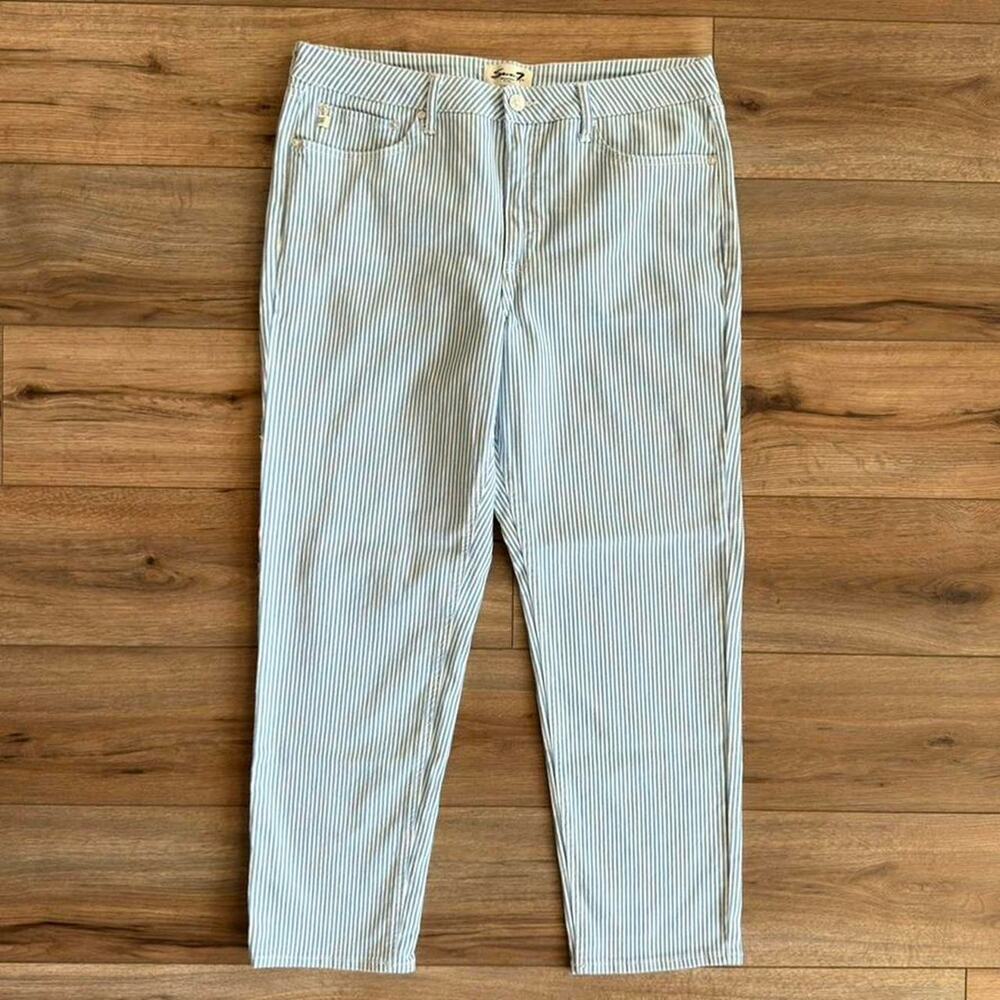 Seven7 Womens 14 90s Straight Jean Blue White Stripe Mid Rise Stretch